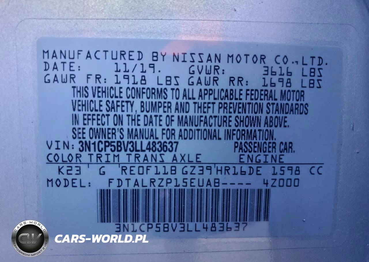 2020 Nissan Kicks S VIN:3N1CP5BV3LL483637 - 13