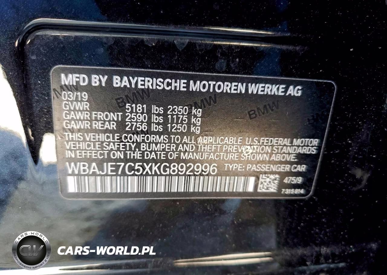 2019 BMW 540 Xi VIN:WBAJE7C5XKG892996 - 13