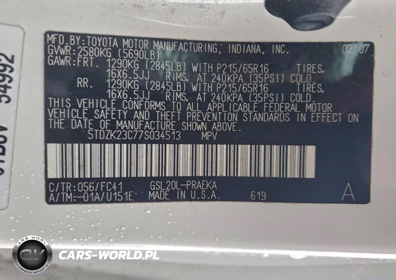 2007 Toyota Sienna VIN:5TDZK23C77S034513 - 13