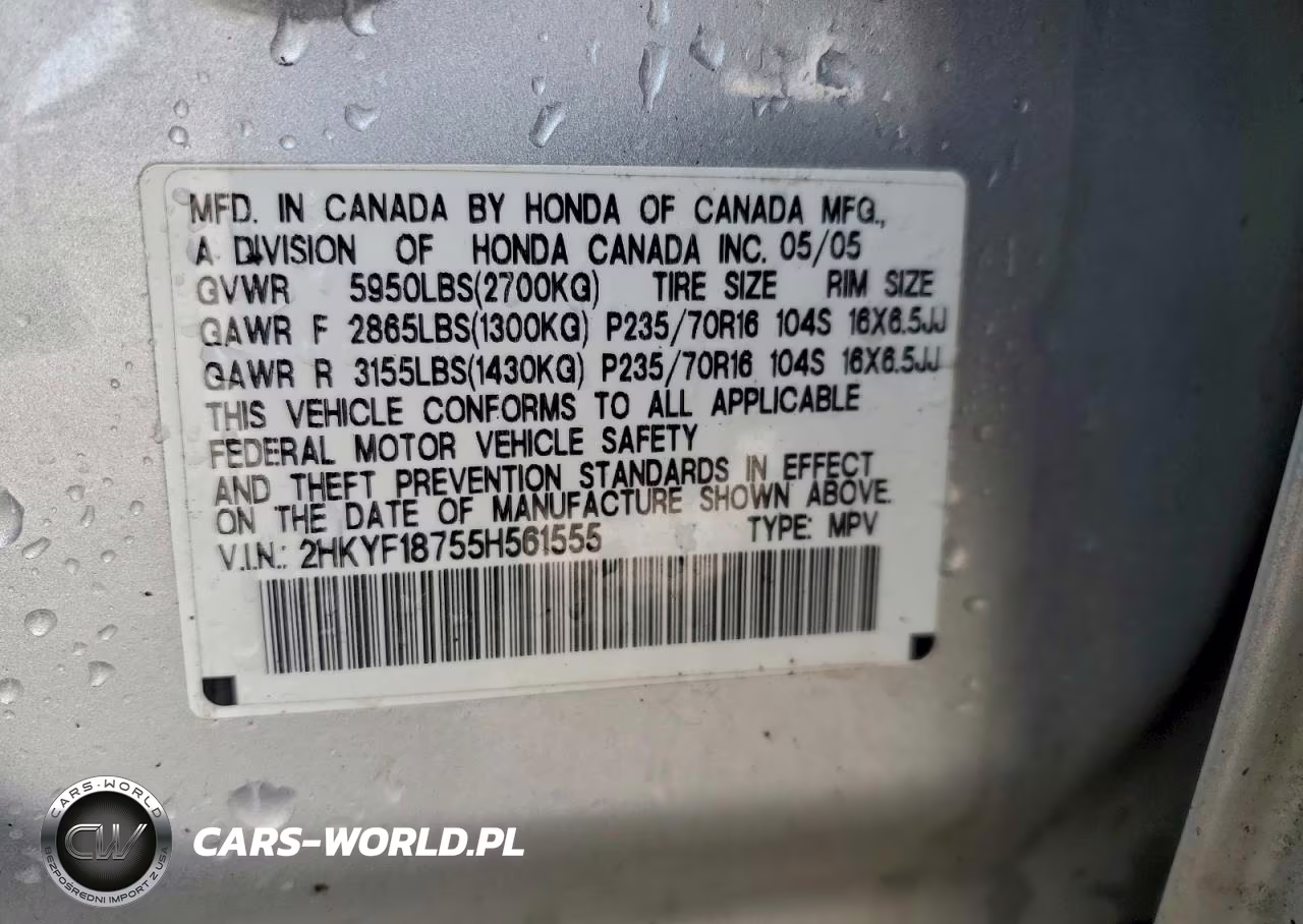 2005 Honda Pilot Exl VIN:2HKYF18755H561555 - 14