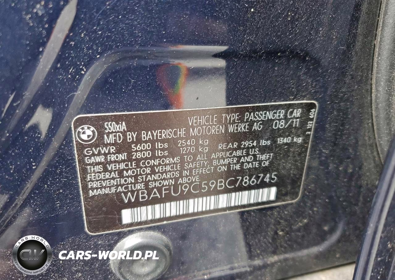 2011 BMW 550 Xi VIN:WBAFU9C59BC786745 - 12