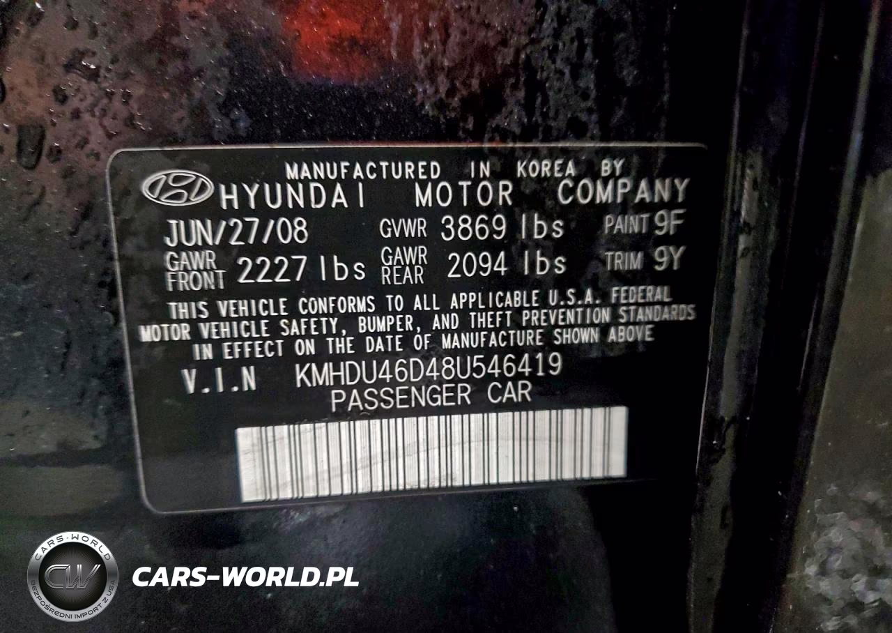 2008 Hyundai Elantra Gls VIN:KMHDU46D48U546419 - 12