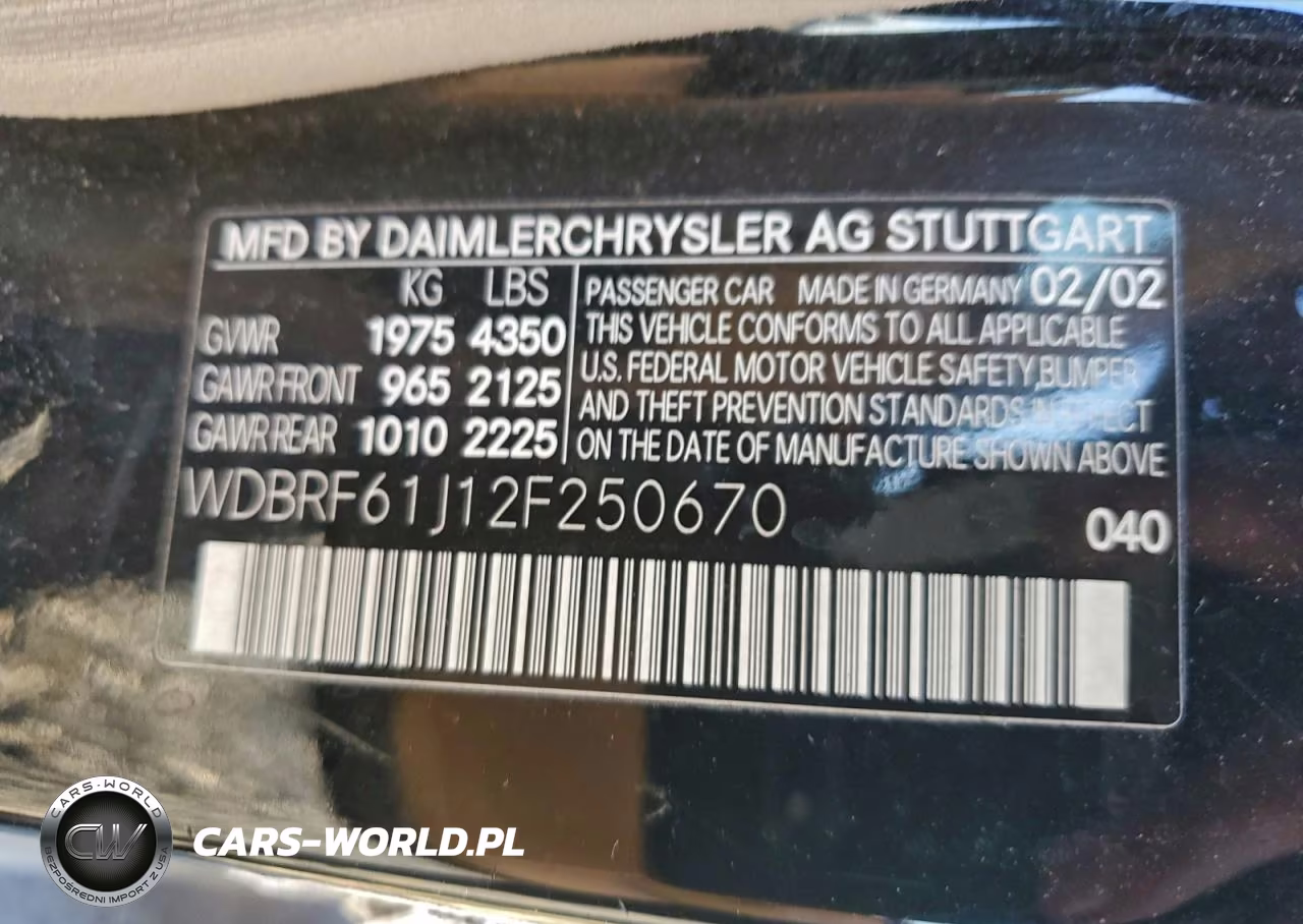 2002 Mercedes-Benz C 240 VIN:WDBRF61J12F250670 - 12
