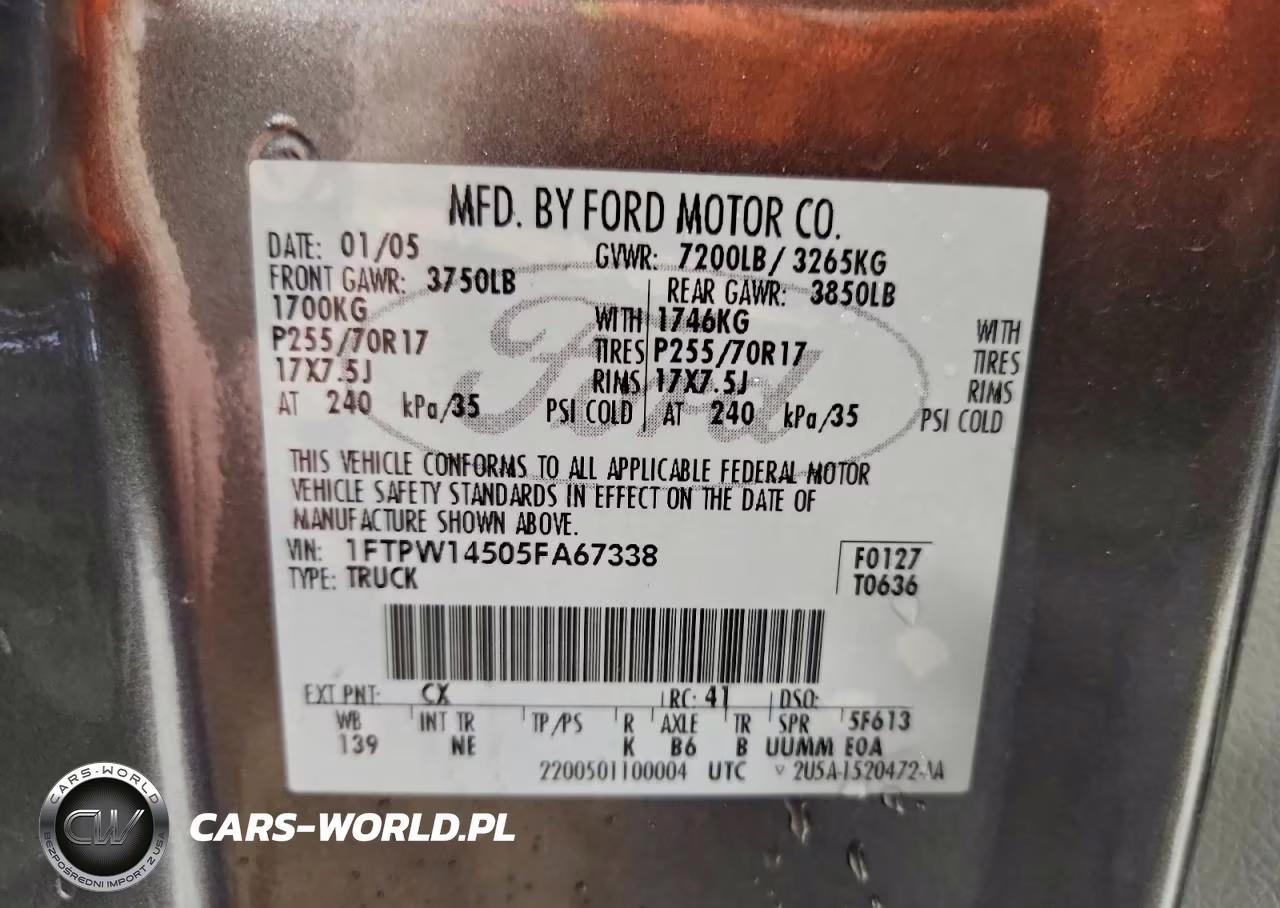 2005 Ford F-150 VIN:1FTPW14505FA67338 - 12