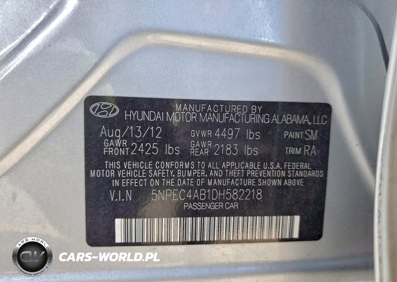 2013 Hyundai Sonata Se VIN:5NPEC4AB1DH582218 - 12