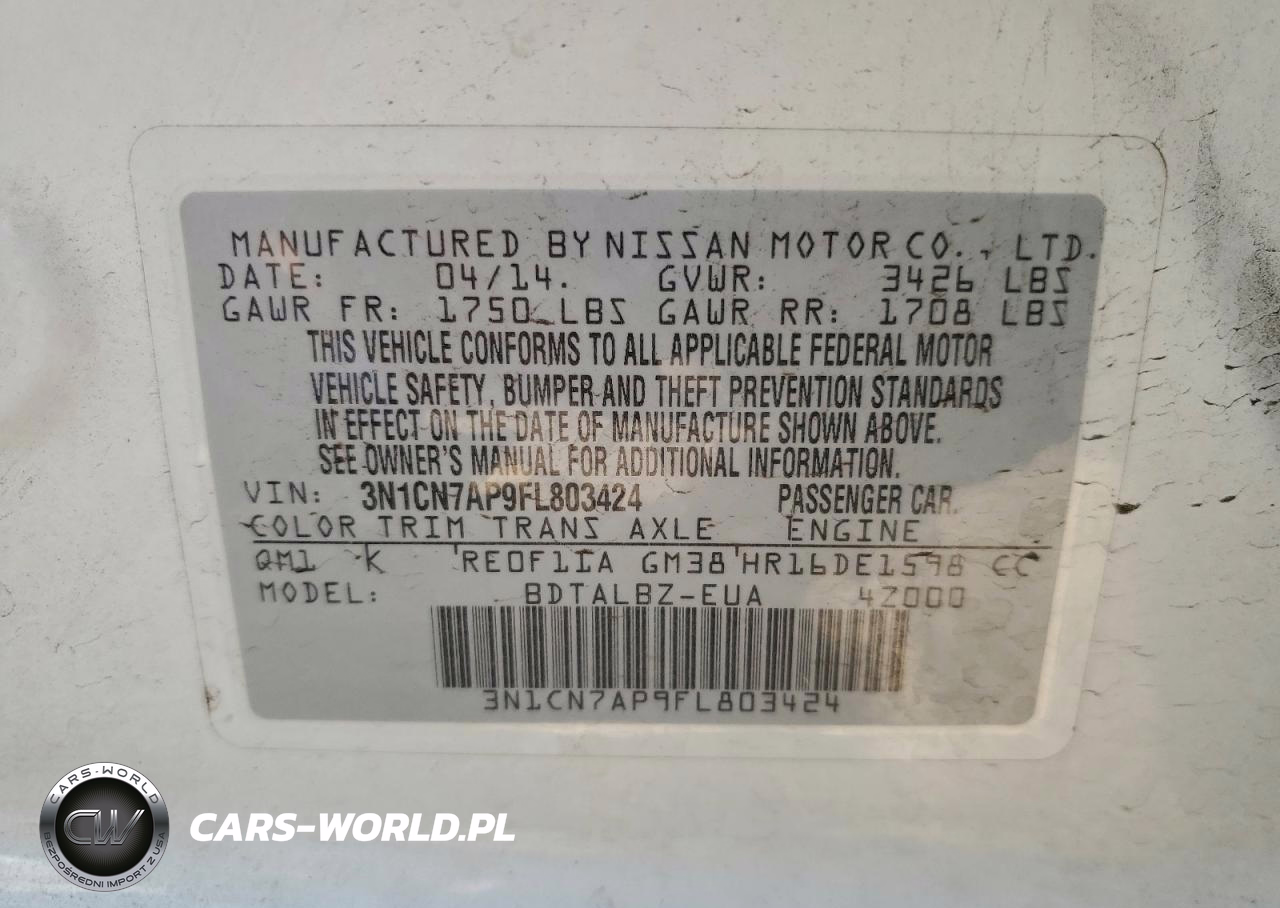 2015 Niss Versa VIN:3N1CN7AP9FL803424 - 13