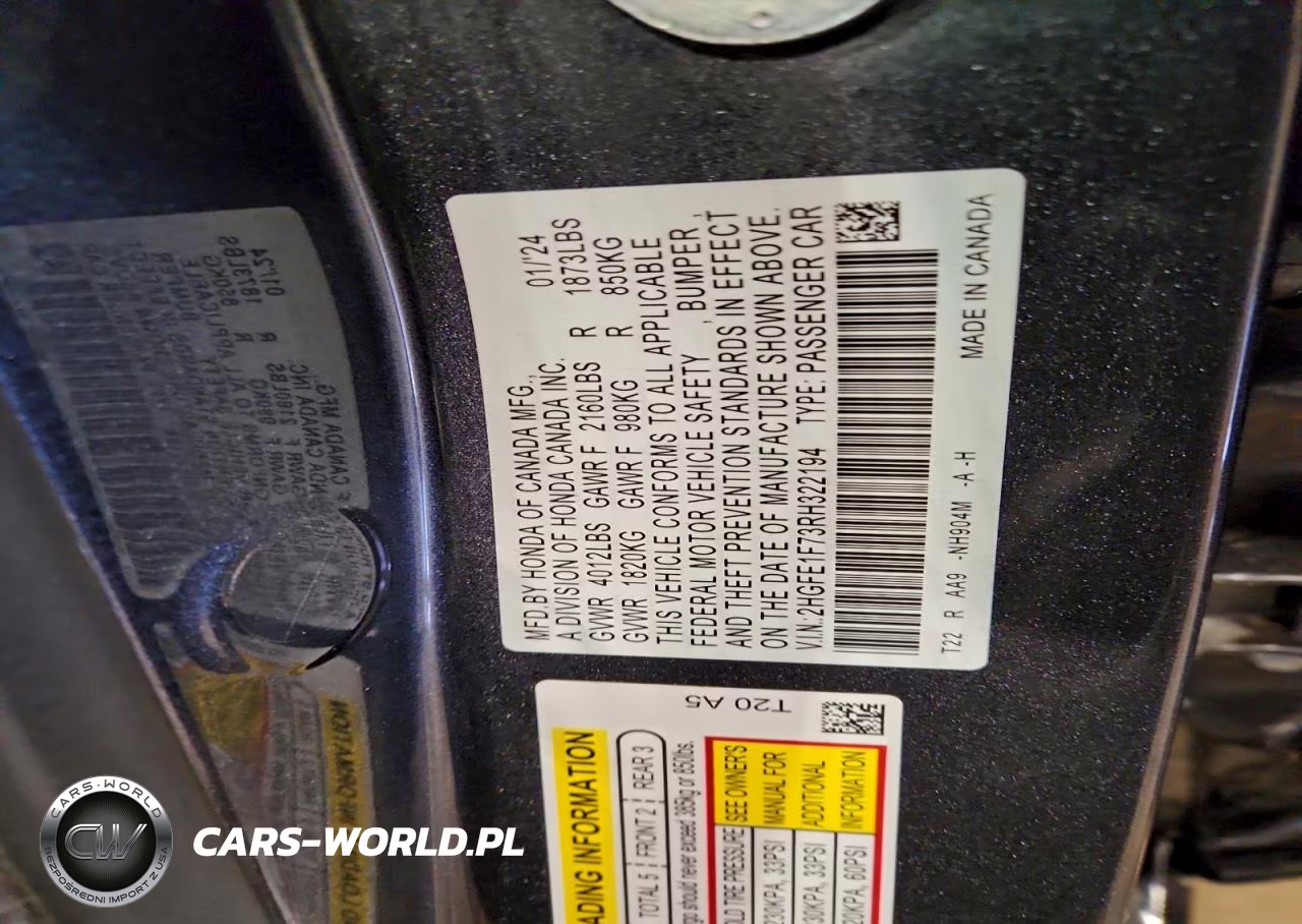 2024 Honda Civic Ex VIN:2HGFE1F73RH322194 - 12