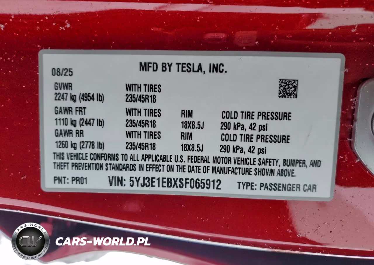 2025 Tesla Model 3 VIN:5YJ3E1EBXSF065912 - 12