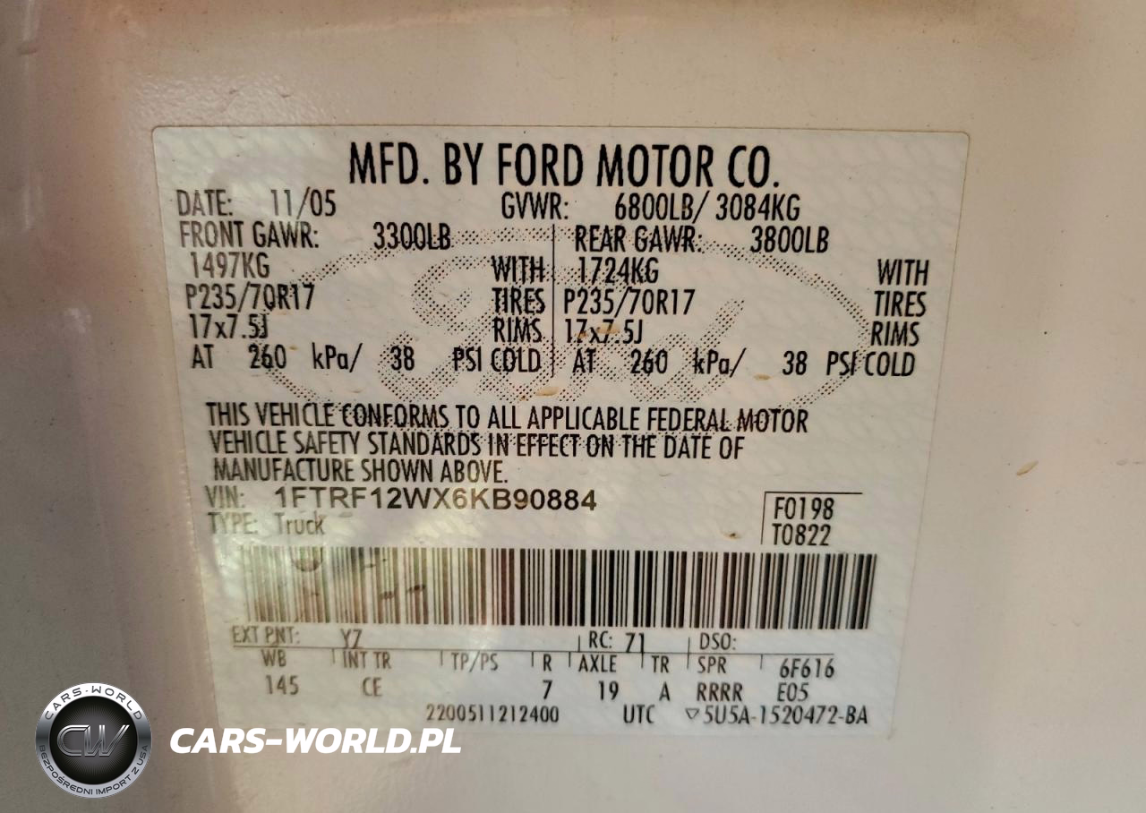 2006 Ford F150 VIN:1FTRF12WX6KB90884 - 12