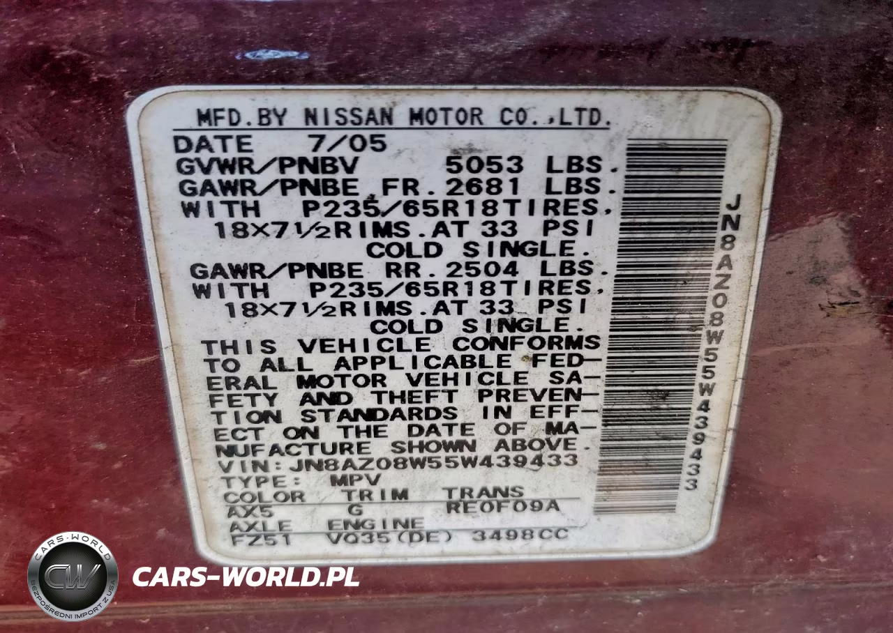 2005 Nissan Murano S VIN:JN8AZ08W55W439433 - 13