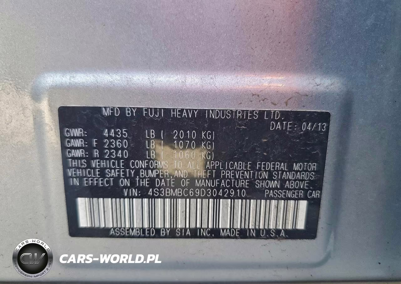 2013 Subaru Legacy 2.5I Premium VIN:4S3BMBC69D3042910 - 12