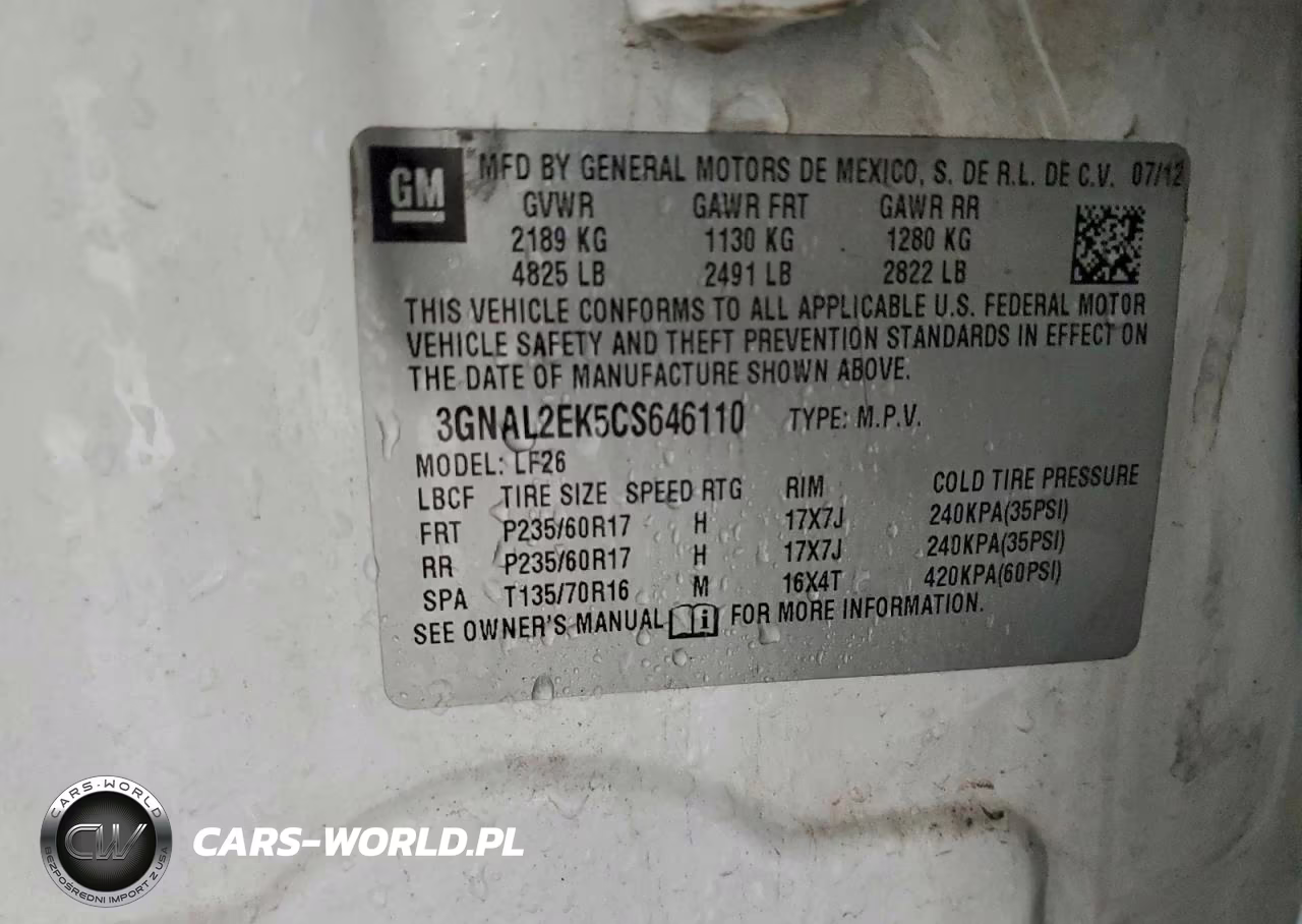 2012 Chevrolet Captiva Sport VIN:3GNAL2EK5CS646110 - 13