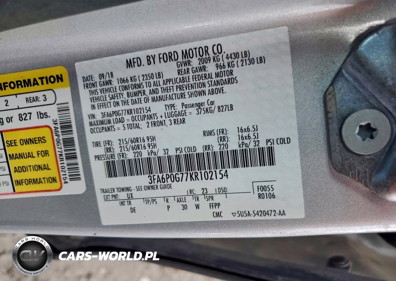2019 Ford Fusion S VIN:3FA6P0G77KR102154 - 12