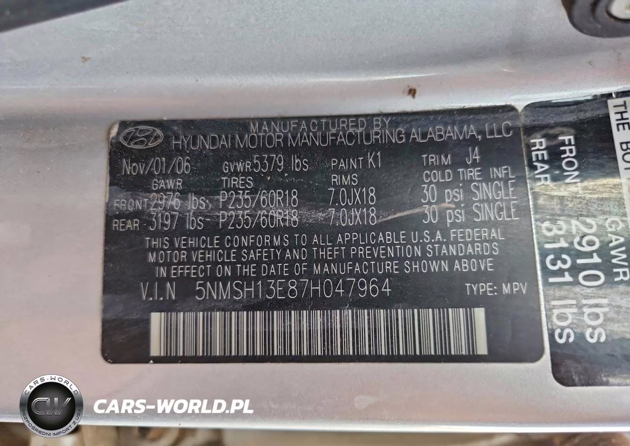 2007 Hyundai Santa Fe Se VIN:5NMSH13E87H047964 - 14