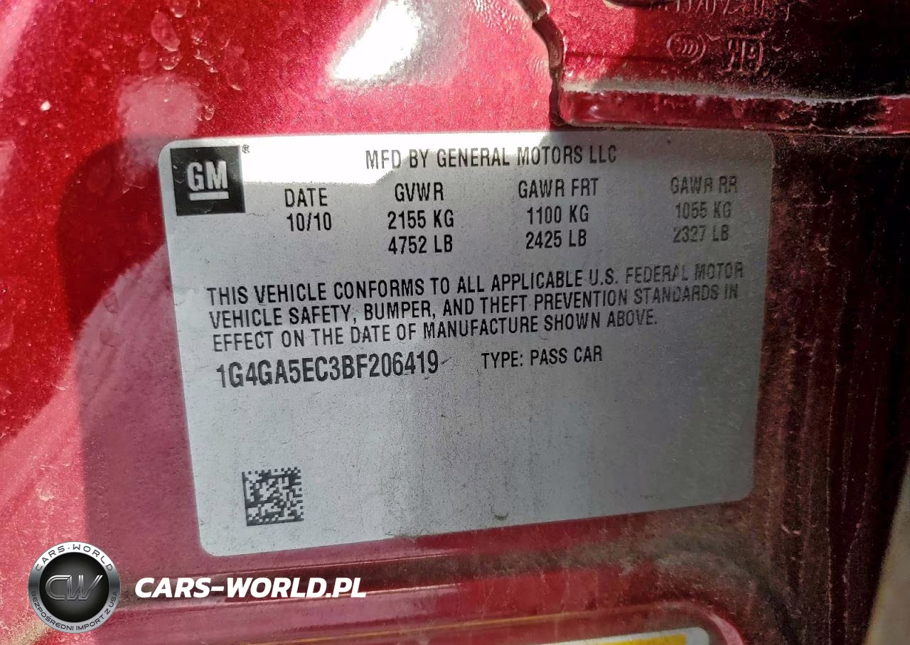 2011 Buick Lacrosse Cx VIN:1G4GA5EC3BF206419 - 12