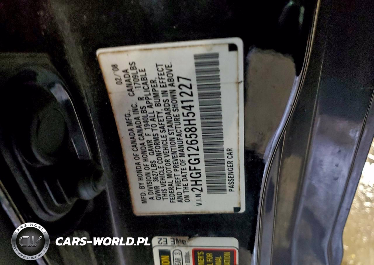 2008 Honda Civic Lx VIN:2HGFG12658H541227 - 12