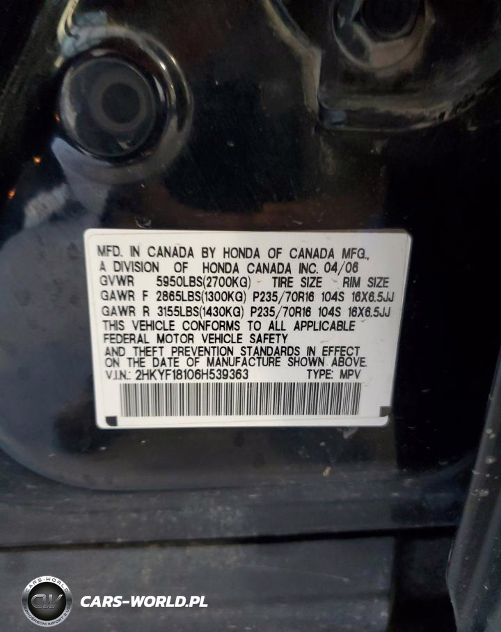 2006 Honda Pilot Lx VIN:2HKYF18106H539363 - 13