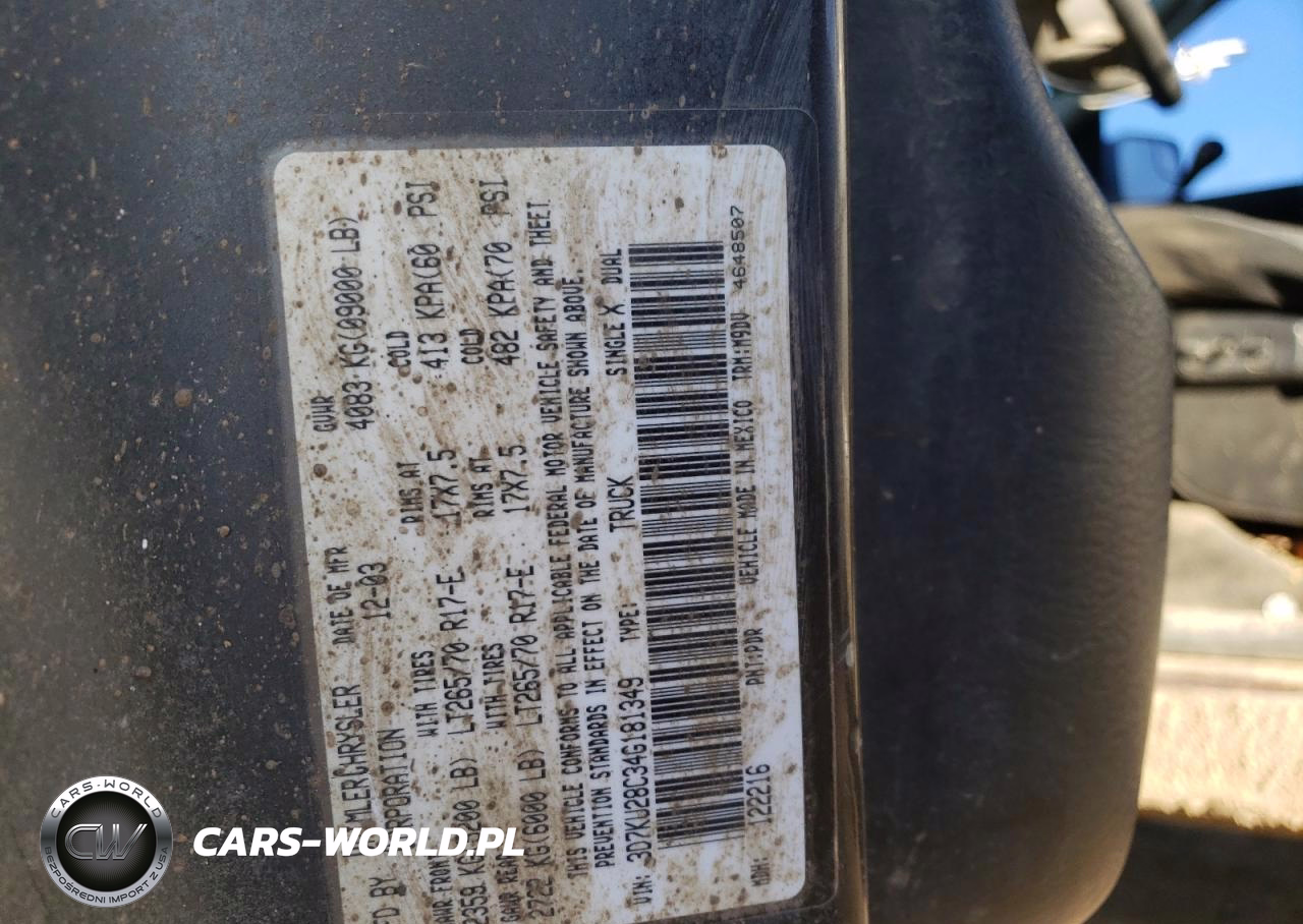 2004 Dodge Ram 2500 St VIN:3D7KU28C34G181349 - 12
