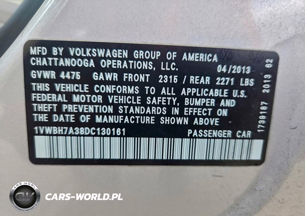 2013 Volkswagen Passat Se VIN:1VWBH7A38DC130161 - 12