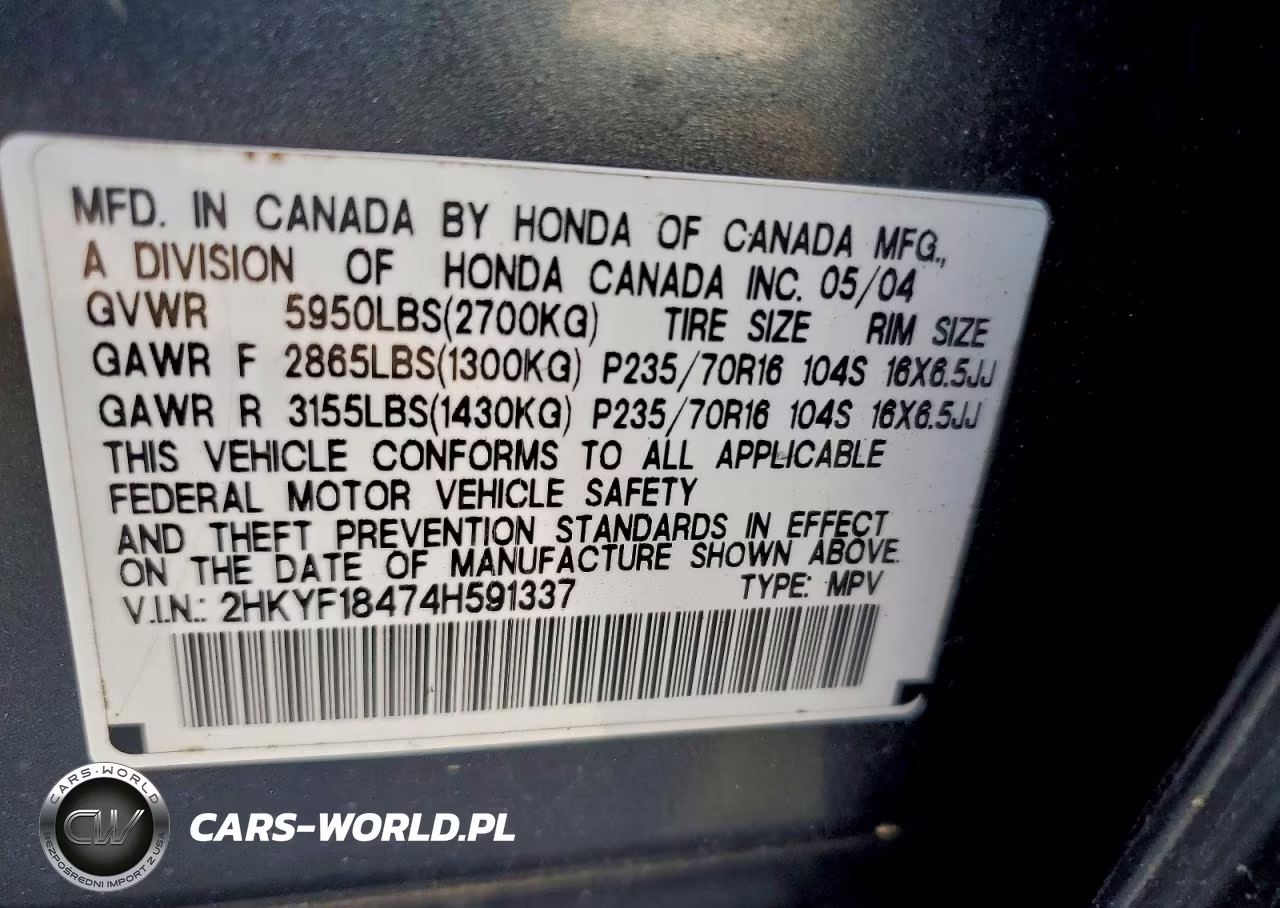 2004 Honda Pilot Ex VIN:2HKYF18474H591337 - 14