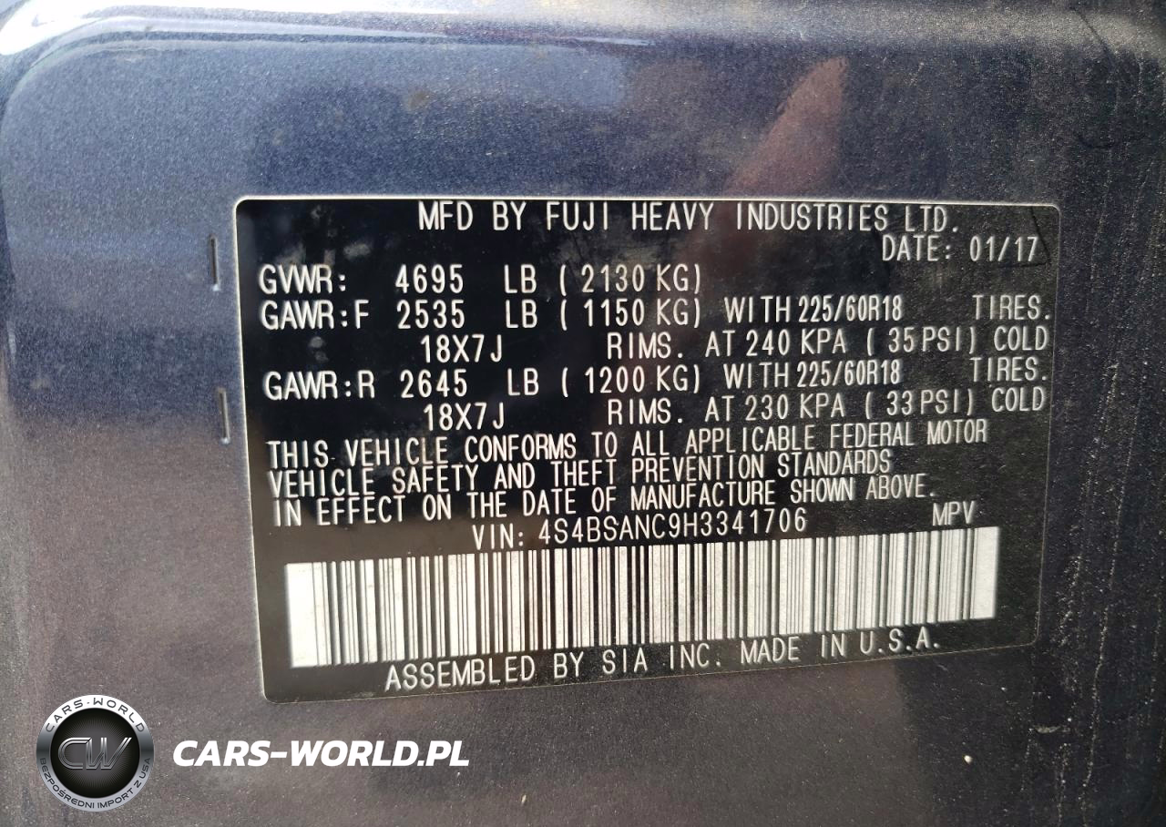 2017 Subaru Outback 2.5I Limited VIN:4S4BSANC9H3341706 - 13