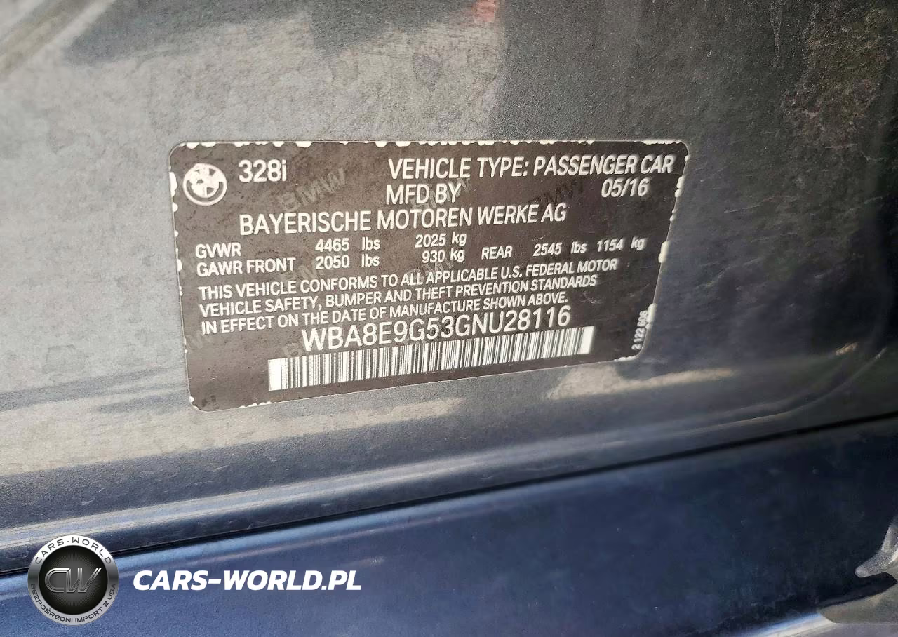 2016 BMW 328 I Sulev VIN:WBA8E9G53GNU28116 - 13