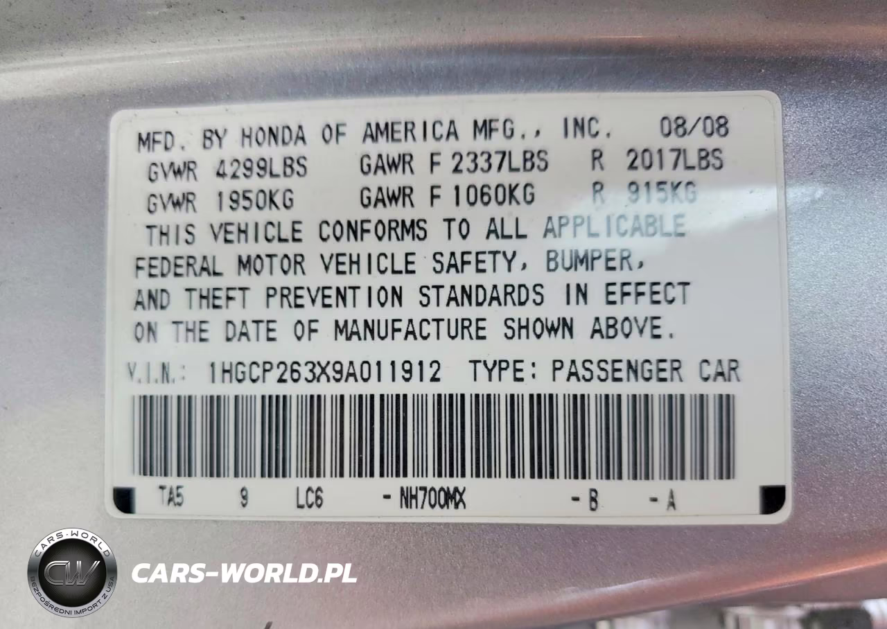 2009 Honda Accord Lx VIN:1HGCP263X9A011912 - 12