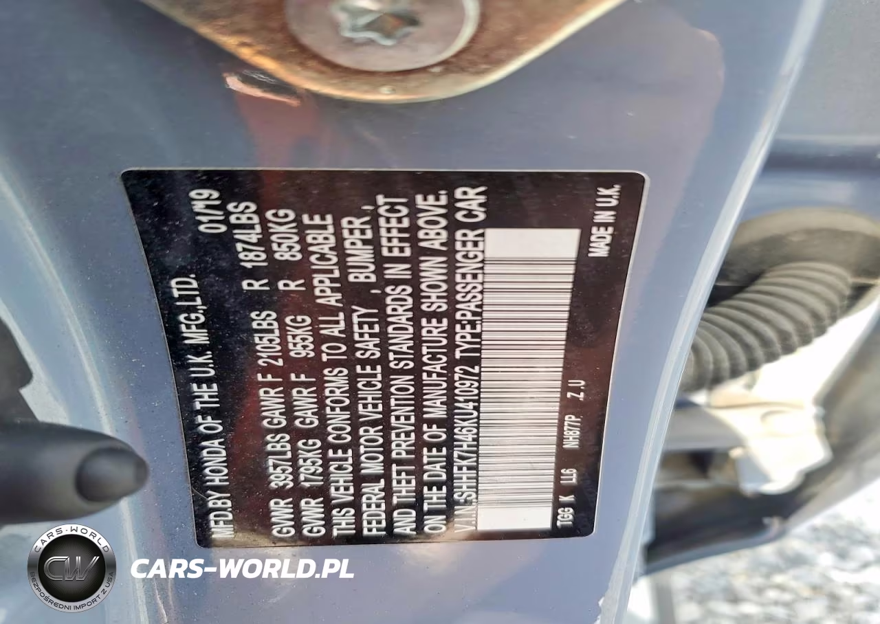 2019 Honda Civic Sport VIN:SHHFK7H46KU410972 - 12