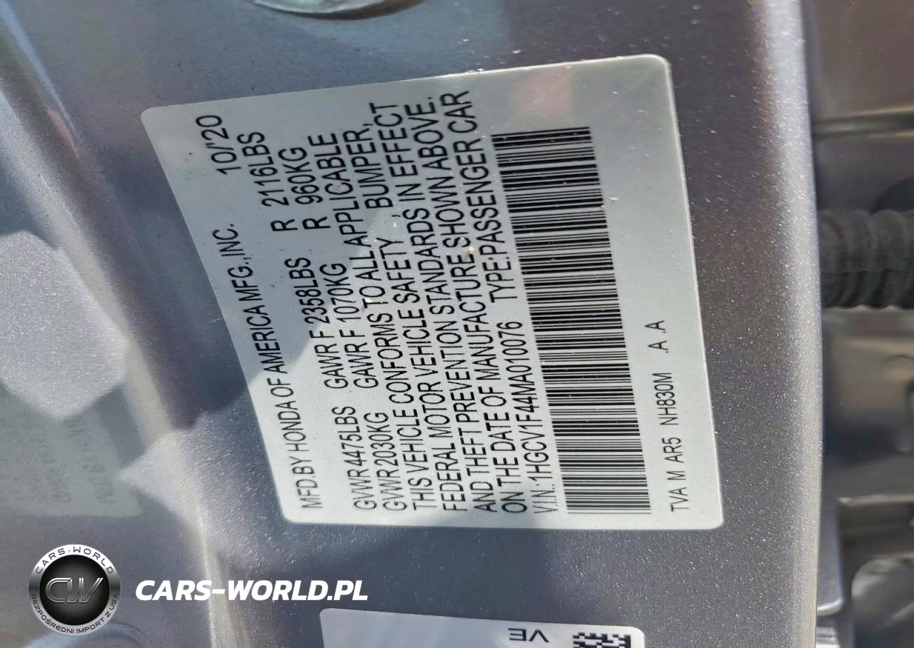 2021 Honda Accord Sport Se VIN:1HGCV1F44MA010076 - 12