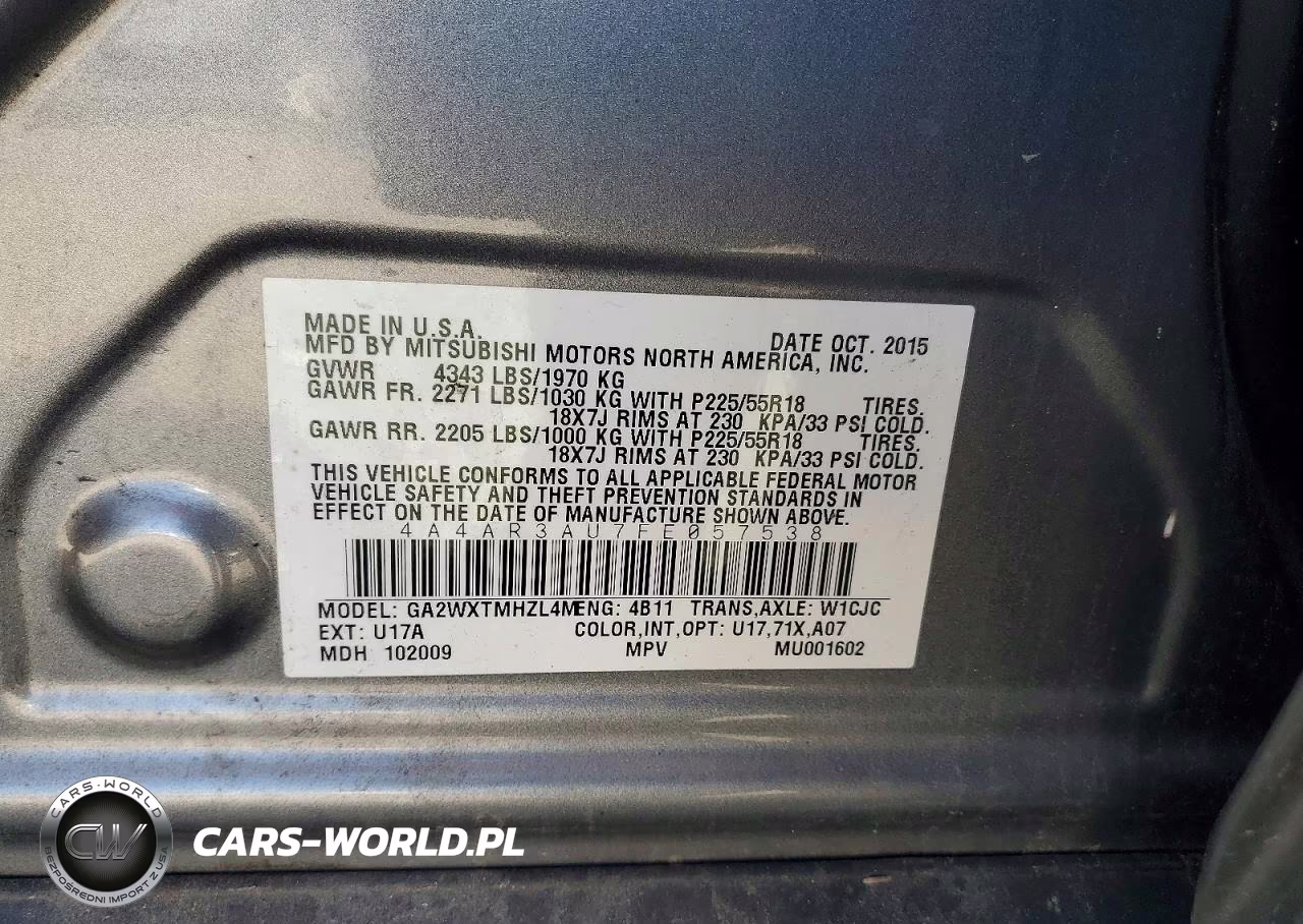 2015 Mitsubishi Outlander Sport Es VIN:4A4AR3AU7FE057538 - 13