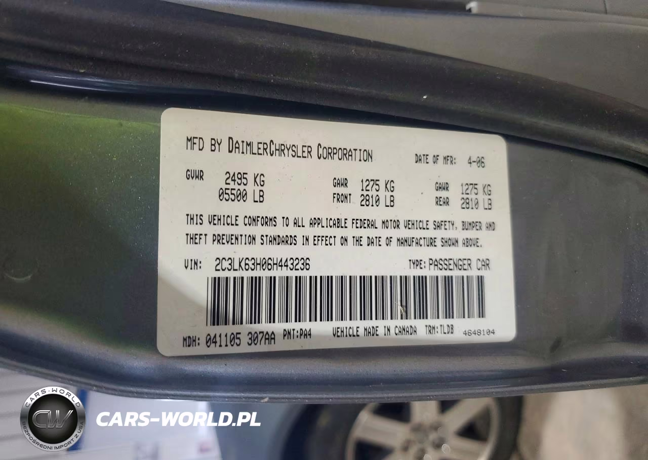2006 Chrysler 300C VIN:2C3LK63H06H443236 - 12