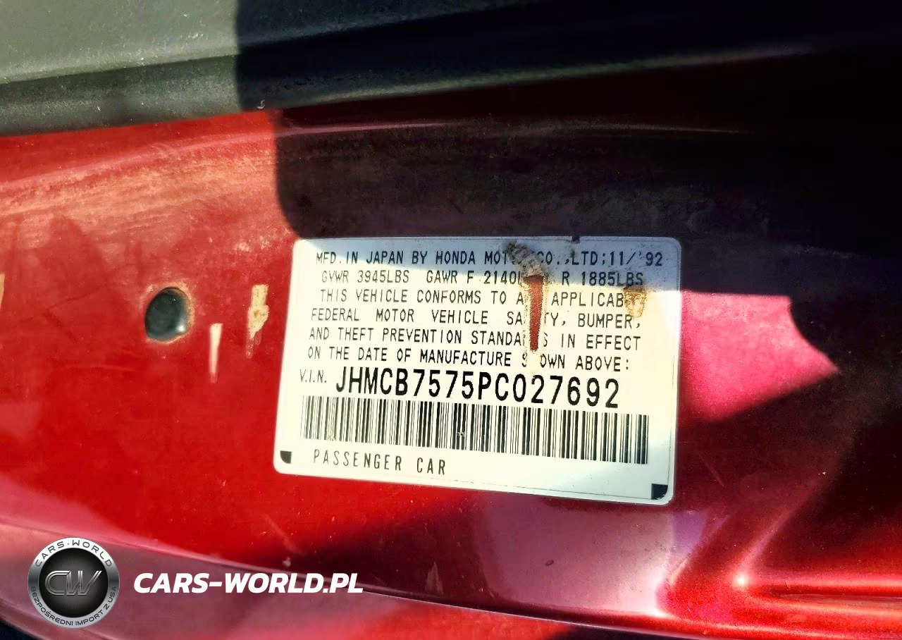 1993 Honda Accord Ex VIN:JHMCB7575PC027692 - 13