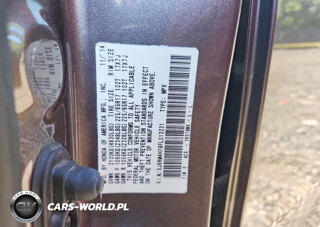 2015 Honda Cr-V Exl VIN:5J6RM4H78FL013231 - 14