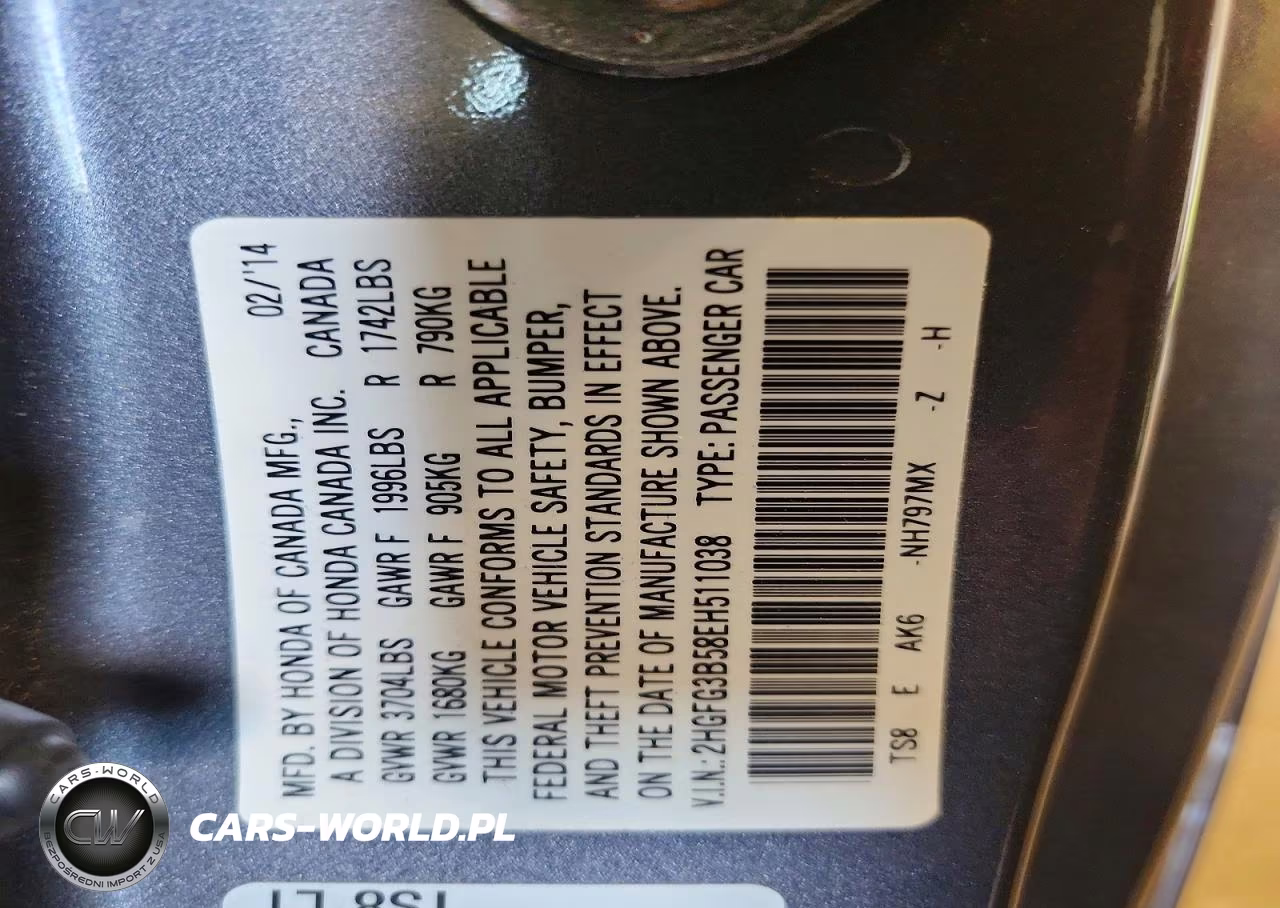 2014 Honda Civic Lx VIN:2HGFG3B58EH511038 - 12