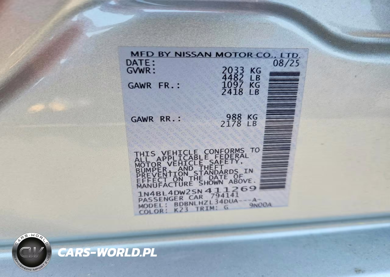 2025 Nissan Altima Sv VIN:1N4BL4DW2SN411269 - 13