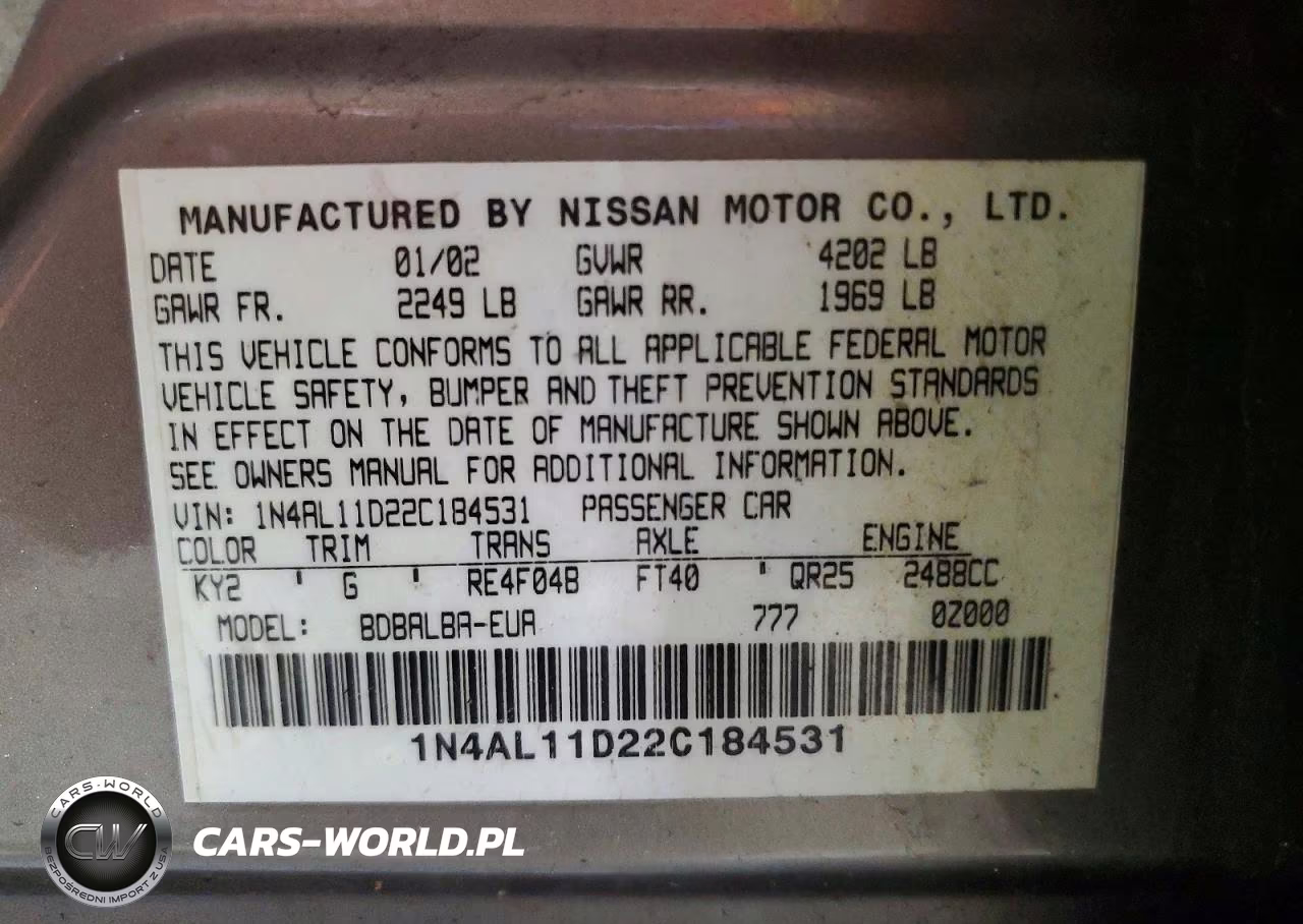 2002 Nissan Altima 2.5 VIN:1N4AL11D22C184531 - 12