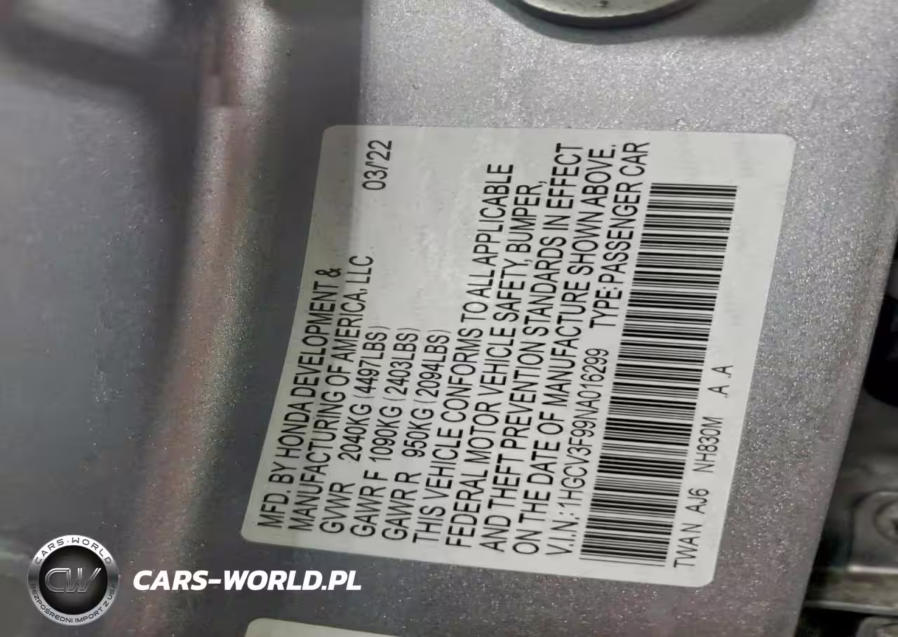 2022 Honda Accord Touring Hybrid VIN:1HGCV3F99NA016299 - 12