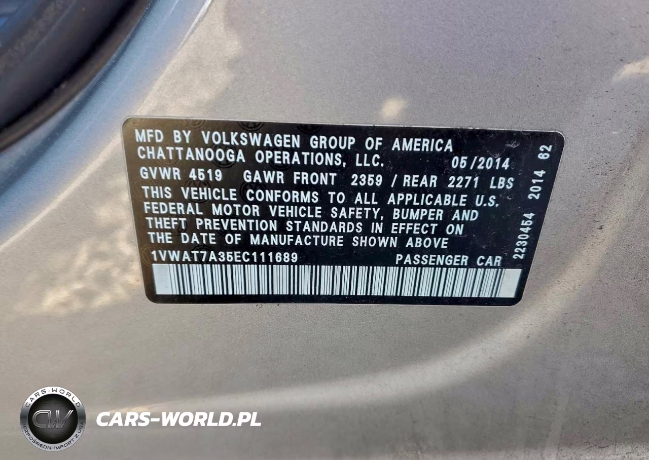 2014 Volkswagen Passat 1.8T S VIN:1VWAT7A35EC111689 - 12