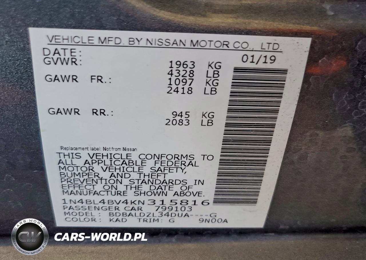 2019 Nissan Altima S VIN:1N4BL4BV4KN315816 - 13