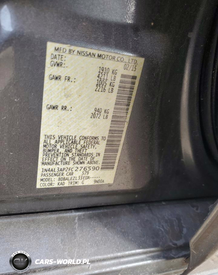 2015 Nissan Altima 2.5 VIN:1N4AL3AP2FC276590 - 12