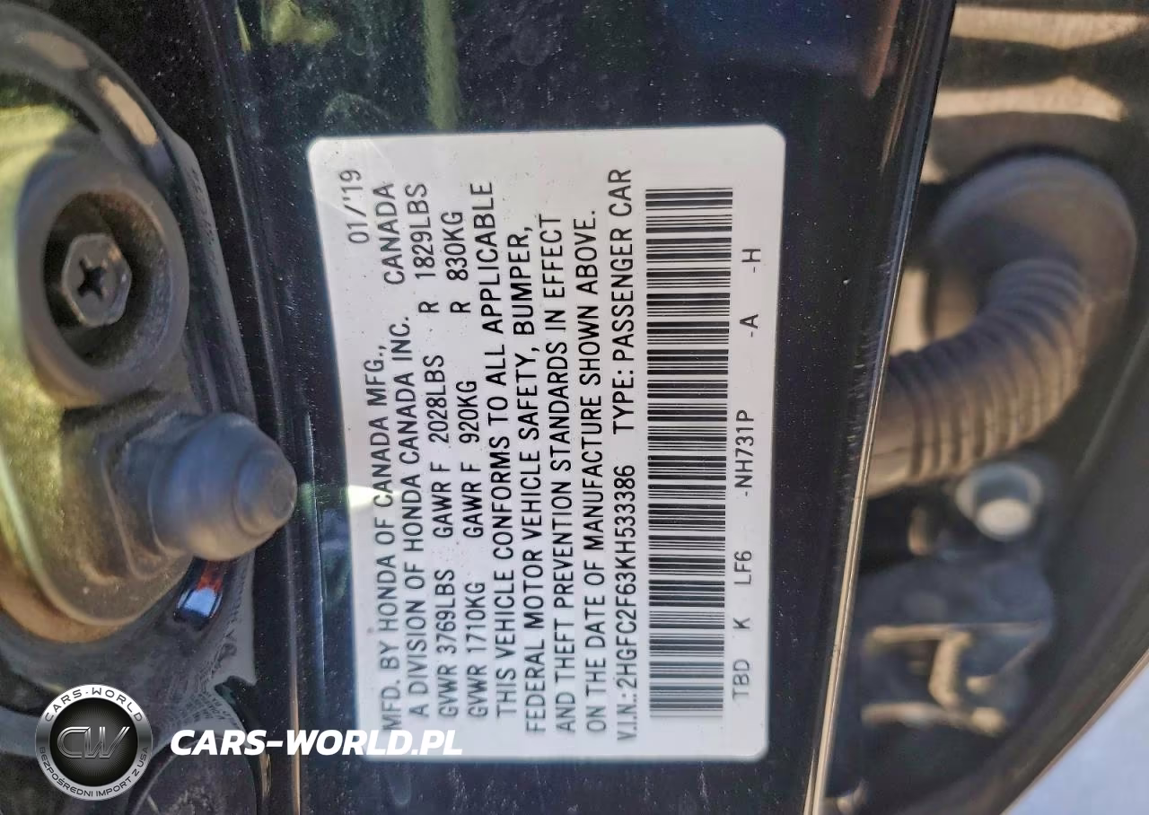 2019 Honda Civic Lx VIN:2HGFC2F63KH533386 - 12