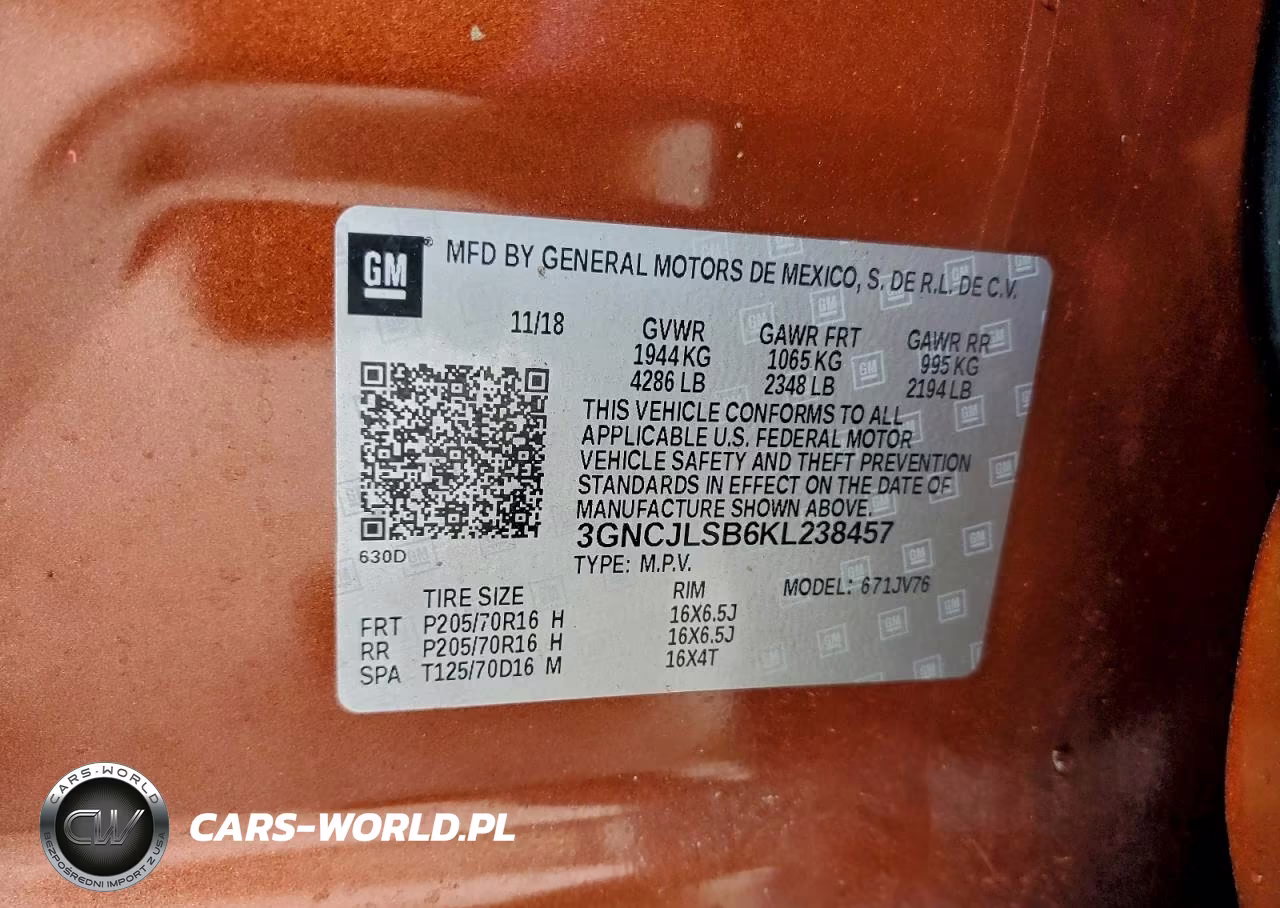 2019 Chevrolet Trax 1Lt VIN:3GNCJLSB6KL238457 - 13