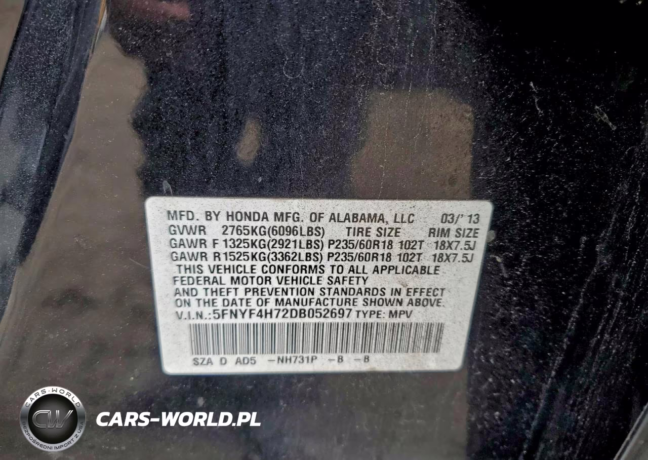 2013 Honda Pilot VIN:5FNYF4H72DB052697 - 13