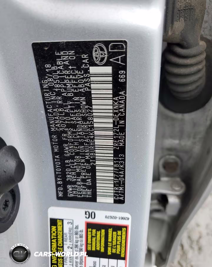 2019 Toyota Corolla L VIN:2T1BURHE4KC158027 - 12