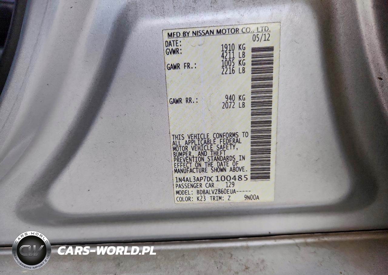 2013 Nissan Altima 2.5 VIN:1N4AL3AP7DC100485 - 12