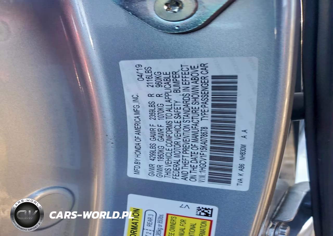 2019 Honda Accord Lx VIN:1HGCV1F15KA078678 - 12