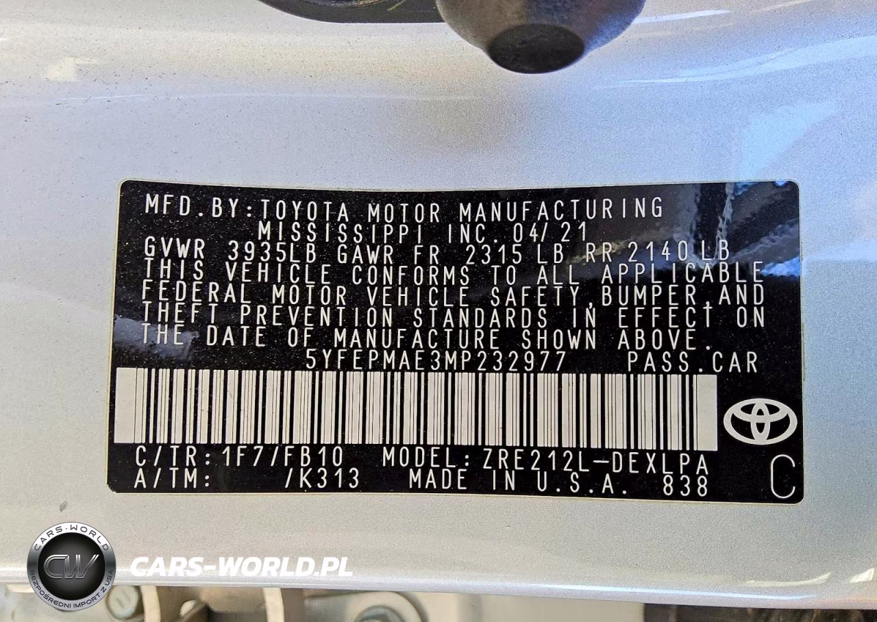 2021 Toyota Corolla Le VIN:5YFEPMAE3MP232977 - 12