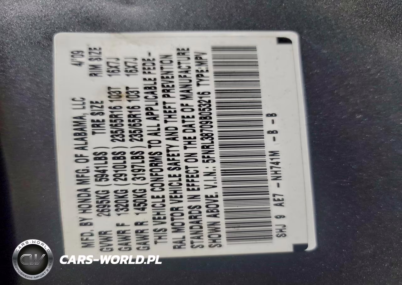 2009 Honda Odyssey Exl VIN:5FNRL38709B053216 - 12