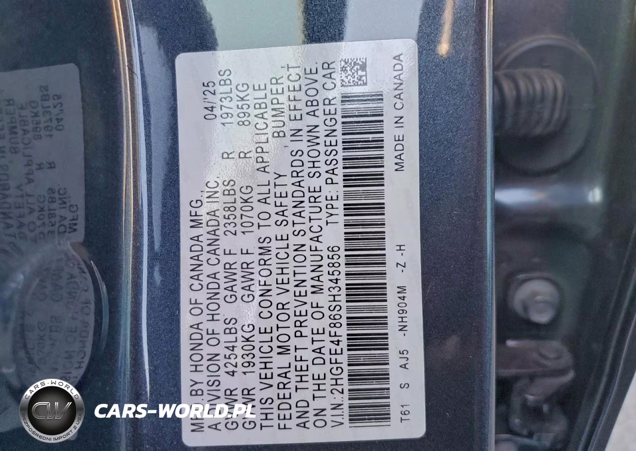 2025 Honda Civic Sport VIN:2HGFE4F86SH345856 - 12