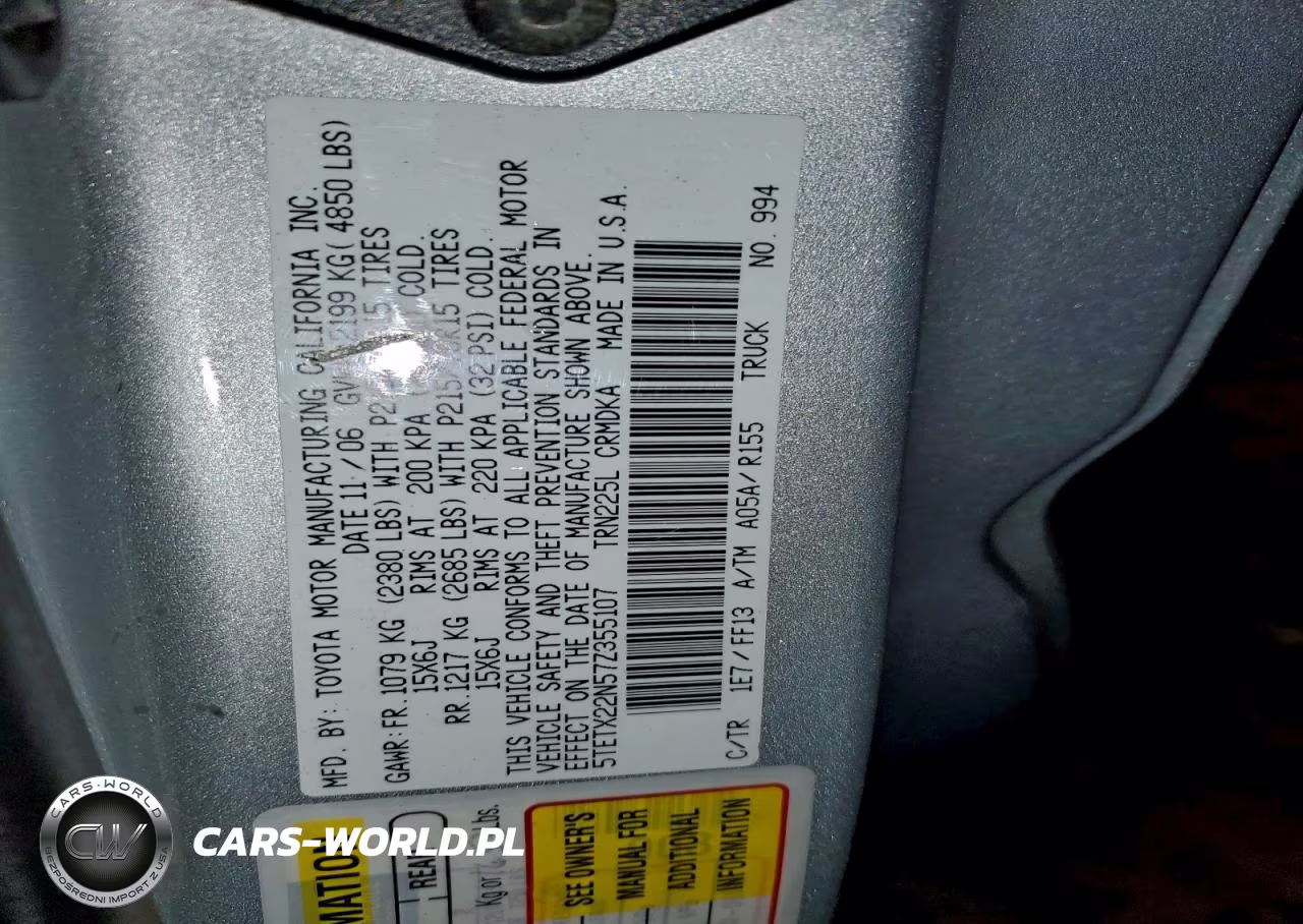 2007 Toyota Tacoma Access Cab VIN:5TETX22N57Z355107 - 12